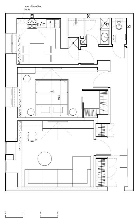 2-комнатная квартира 60 м.кв. План расстановки мебели