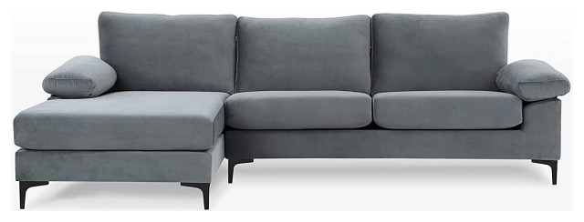 Modern Sectional Sofa, Comfortable Plush Velvet Seat With Pillow Arms, Dark Grey
