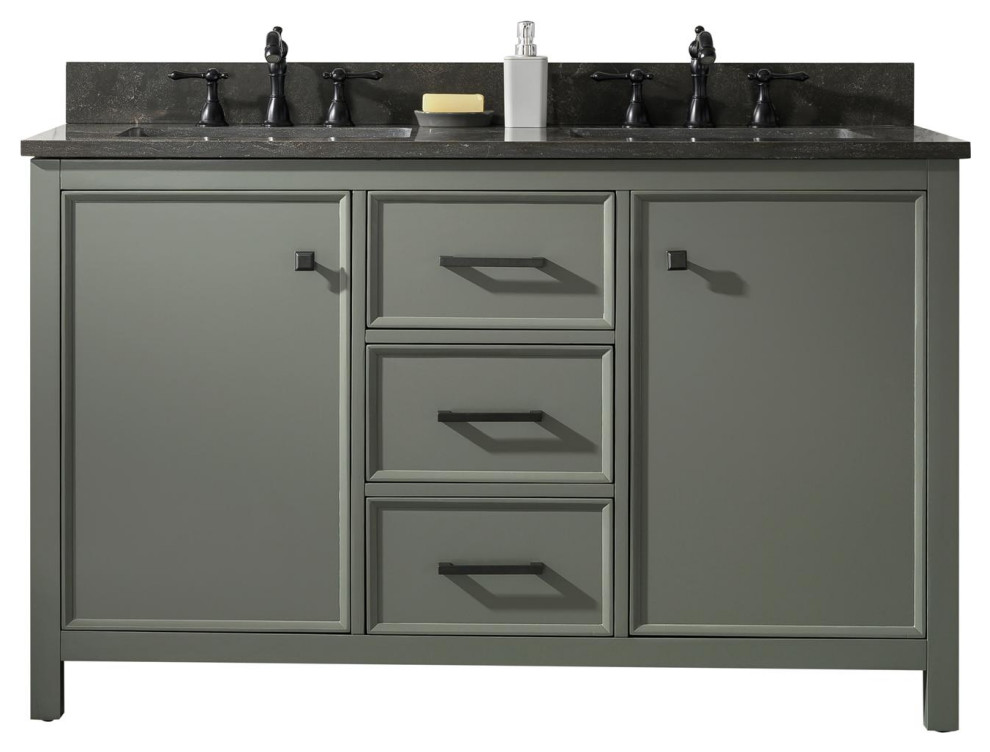 Legion Furniture 54" Green Finish Sink Vanity Cabinet With Blue Lime Stone Top