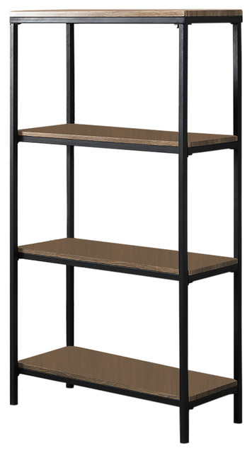 Gray Wood Black Metal Frame 4 Tier Shelf Storage Home Office