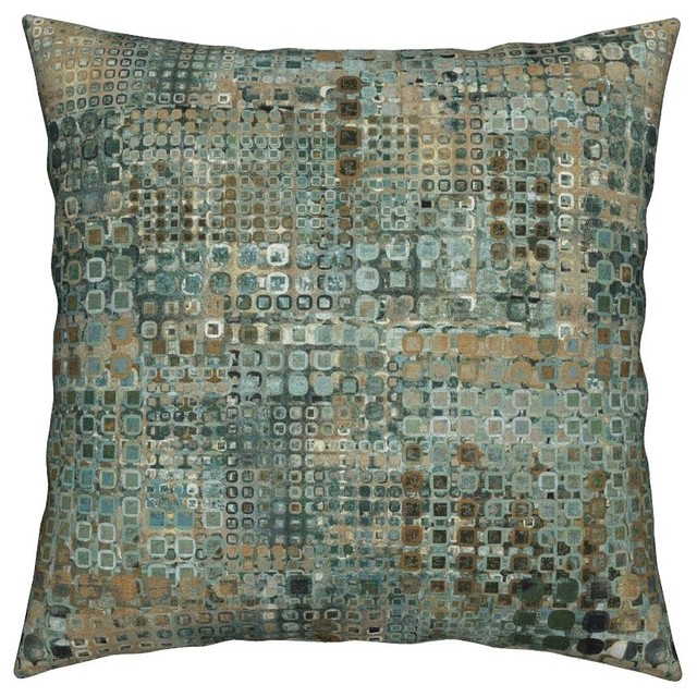 Blue Copper Abstract Geometric City Circles Throw Pillow Cover Linen Cotton