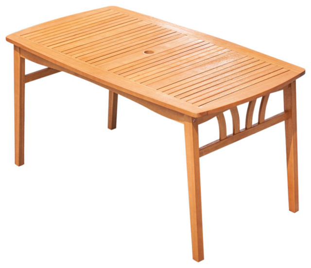 Kapalua Honey Eucalyptus Wooden Outdoor Dining Table With Umbrella Hole Tropical Outdoor