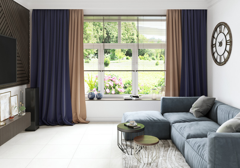 Просторная светлая кухня-гостиная 54м2 для молодой пары