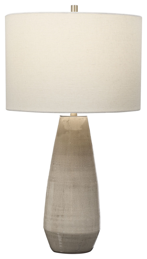 Classic Earth Tones Taupe Gray Ceramic Table Lamp Tapered Cylinder