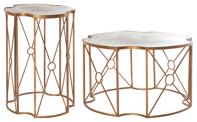Marlene Hollywood Gold Antique Mirror Coffee End Table Set Of 2 Gold Antique Mirror Coffee End Table