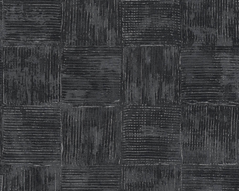 Plain Textured Wallpaper Square Patches With Lines, 1 Roll