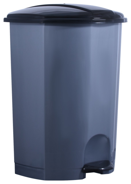 Superio Grey Plastic Step On Pedal  Trash Can with Black Lid, 13 Gallon