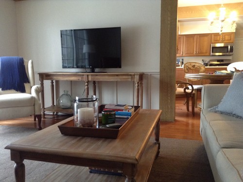 Sofa Table Vs T V Console My Daughter Does Not She Thinks The Sofa Table Is Too Spindly And Makes Tv High We Should Get A Lower Console Thoughts Please
