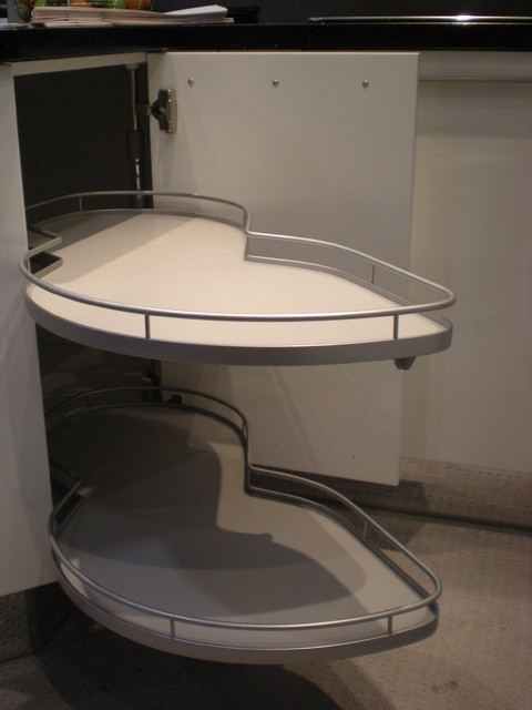 Angled Lower Cabinet With Two Fully Retractable Shelves
