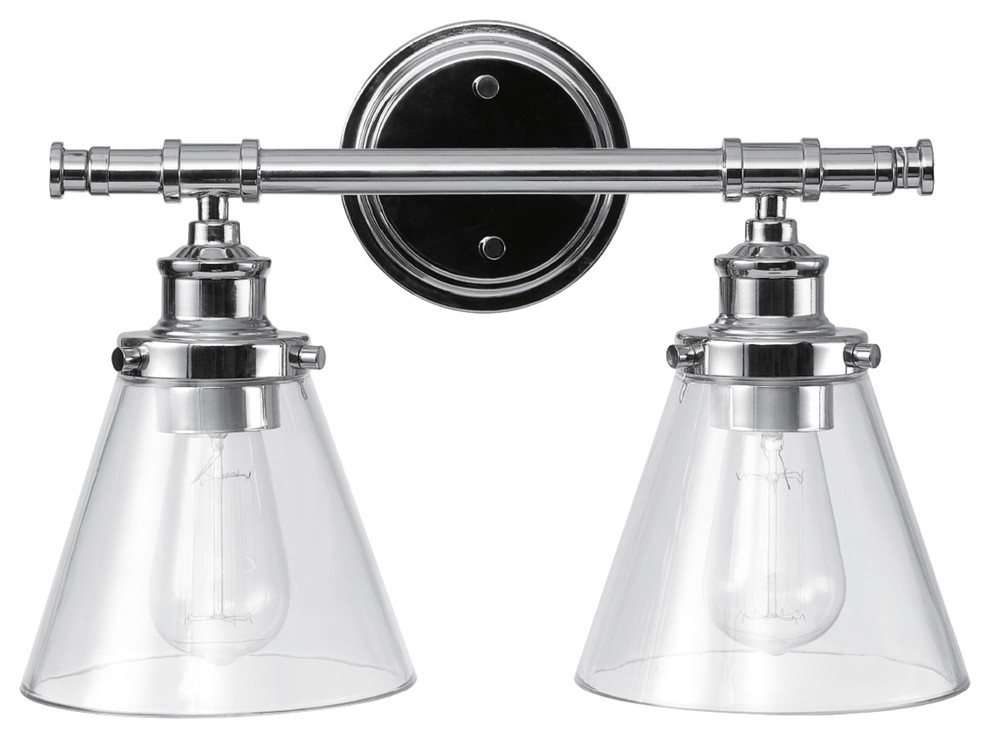 Parker 2 Light Chrome Vanity With, Parker 2 Light Chrome Vanity With Clear Glass Shades