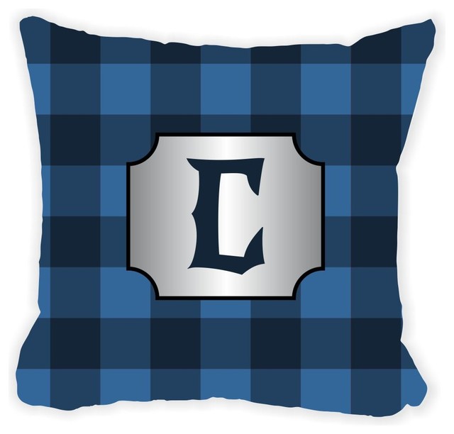 Letter C Lumberjack Blue Plaid Monogram Microfiber Throw Pillow Letter C Lumberjack Blue Plaid Monogram Microfiber Throw Pillow