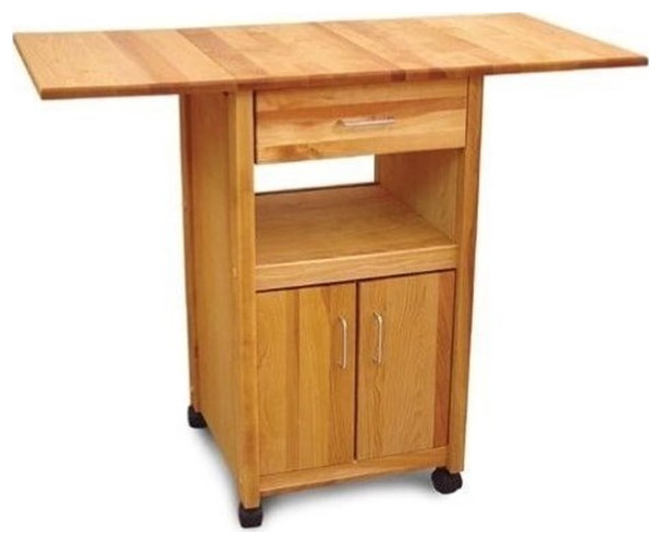 Pemberly Row Wood Drop Leaf Butcher Block Kitchen Cart in Natural