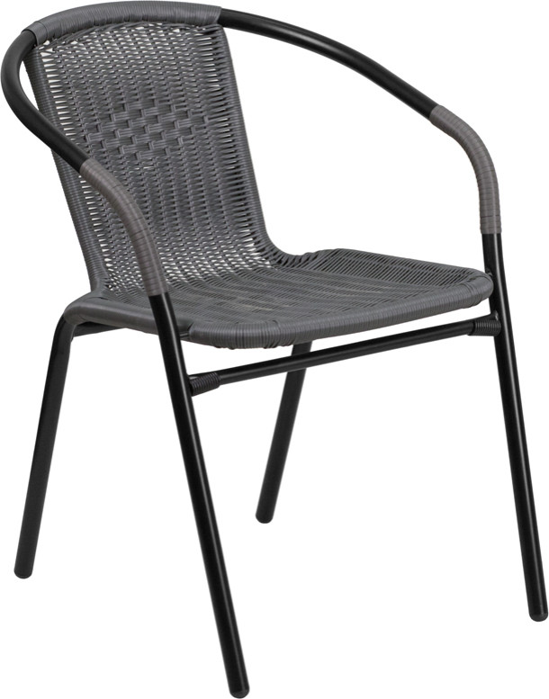 Gray Rattan Indoor/Outdoor Restaurant Stack Chair Contemporary