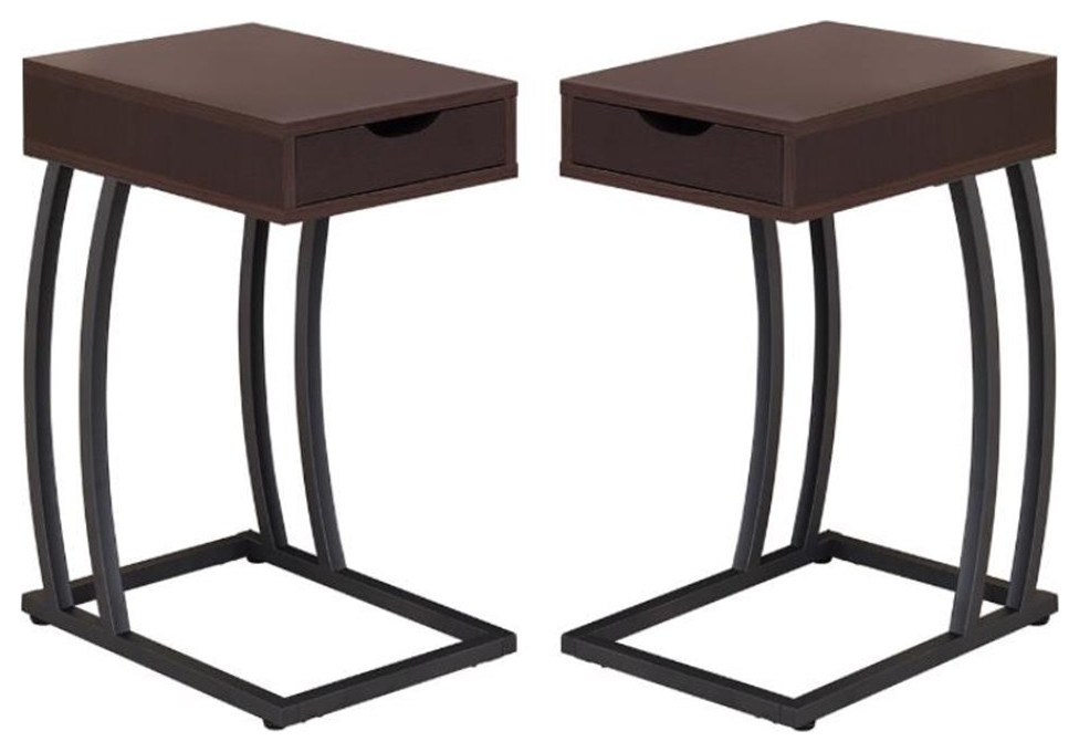 Home Square 1 Drawer End Table with Charging Ports in Cappuccino Set of 2 Industrial Side