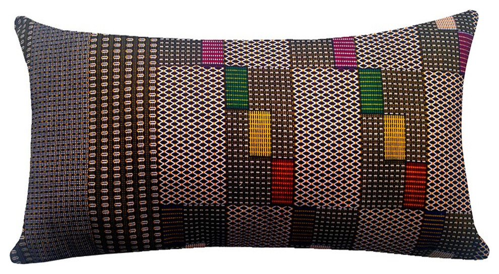 African Geometric Border Wax Print Lumbar Pillow, 12 X 24, With Insert