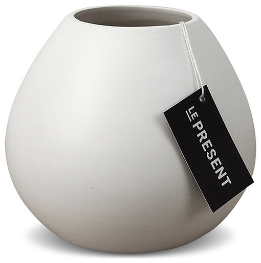 Drop Wide Short Ceramic Vase in White Matte 6"H