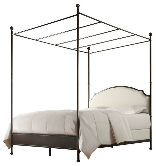 metal canopy bed with white cream linen upholstered headboard king size transitional canopy - Metal Canopy Bed Frame metal canopy bed with white cream linen upholstered headboard king size transitional canopy - Metal Canopy Bed Frame