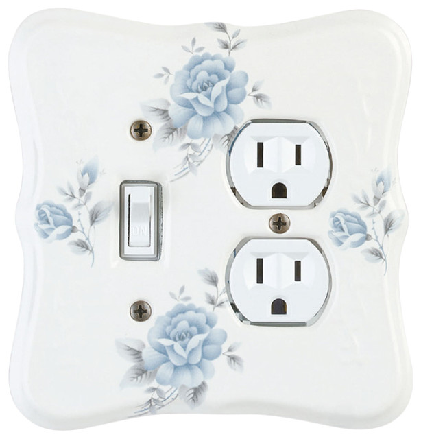 Bouquet Toggle/Outlet Switch Plate, Blue Porcelain Traditional