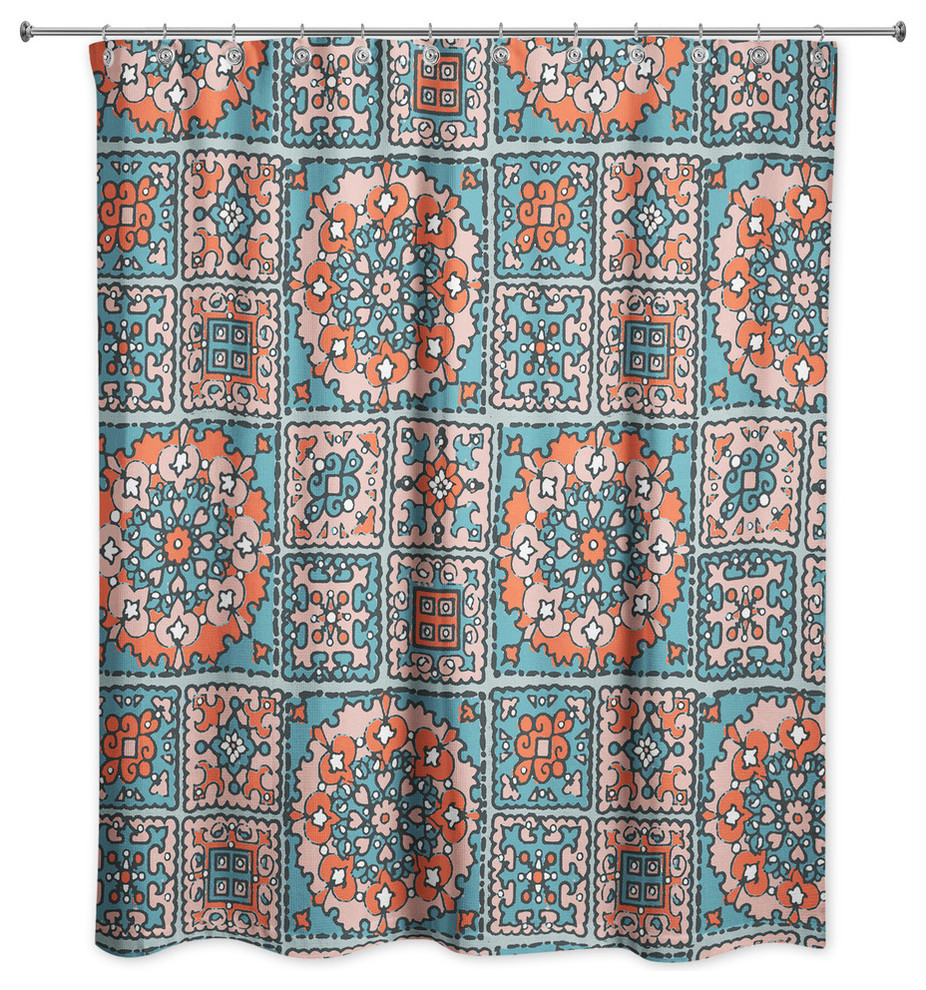 Patchwork Mandala in Blue and Red Shower Curtain