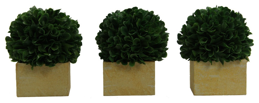 Artificial Boxwood Ball Topiary Artificial Plant Tabletop In Pot 5.5"H, Set of 3