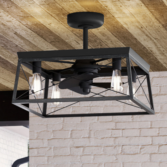 Luxury Farmhouse Ceiling Fan, Midnight Black Industrial Ceiling