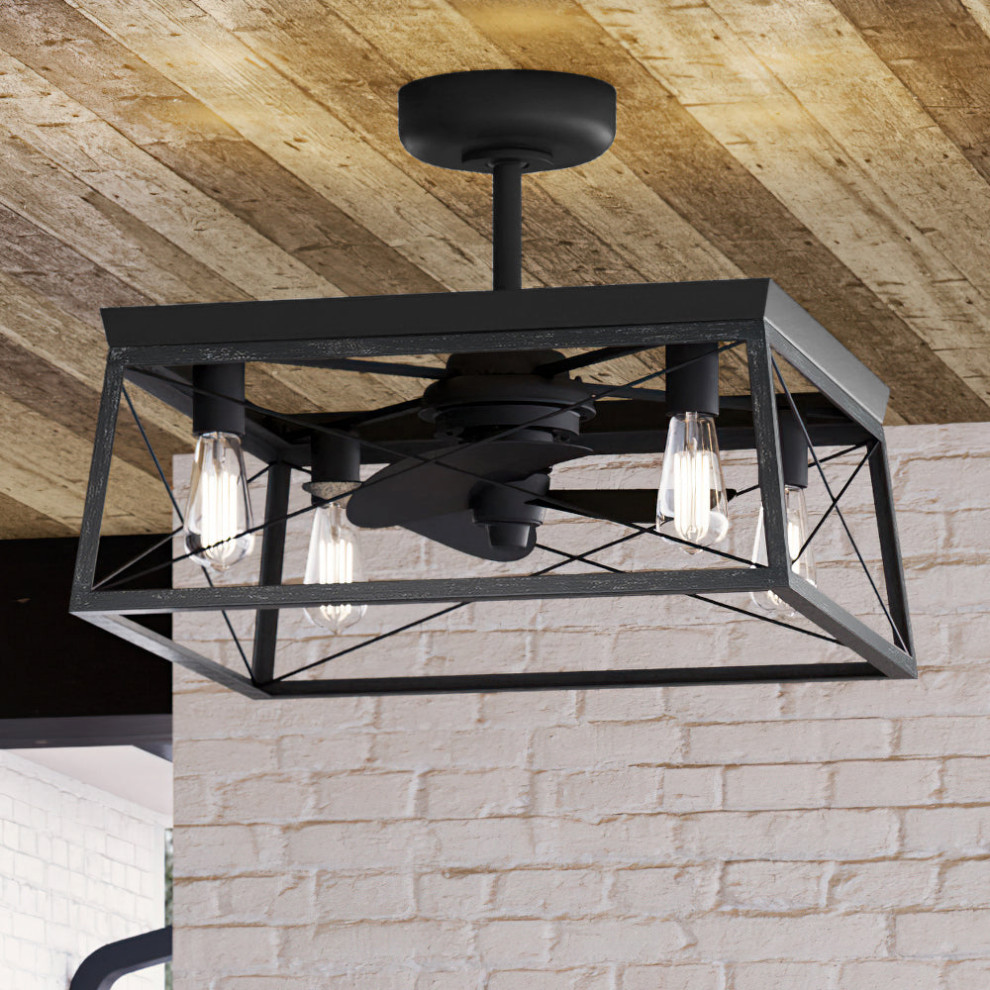 Luxury Farmhouse Ceiling Fan, Midnight Black Industrial Ceiling