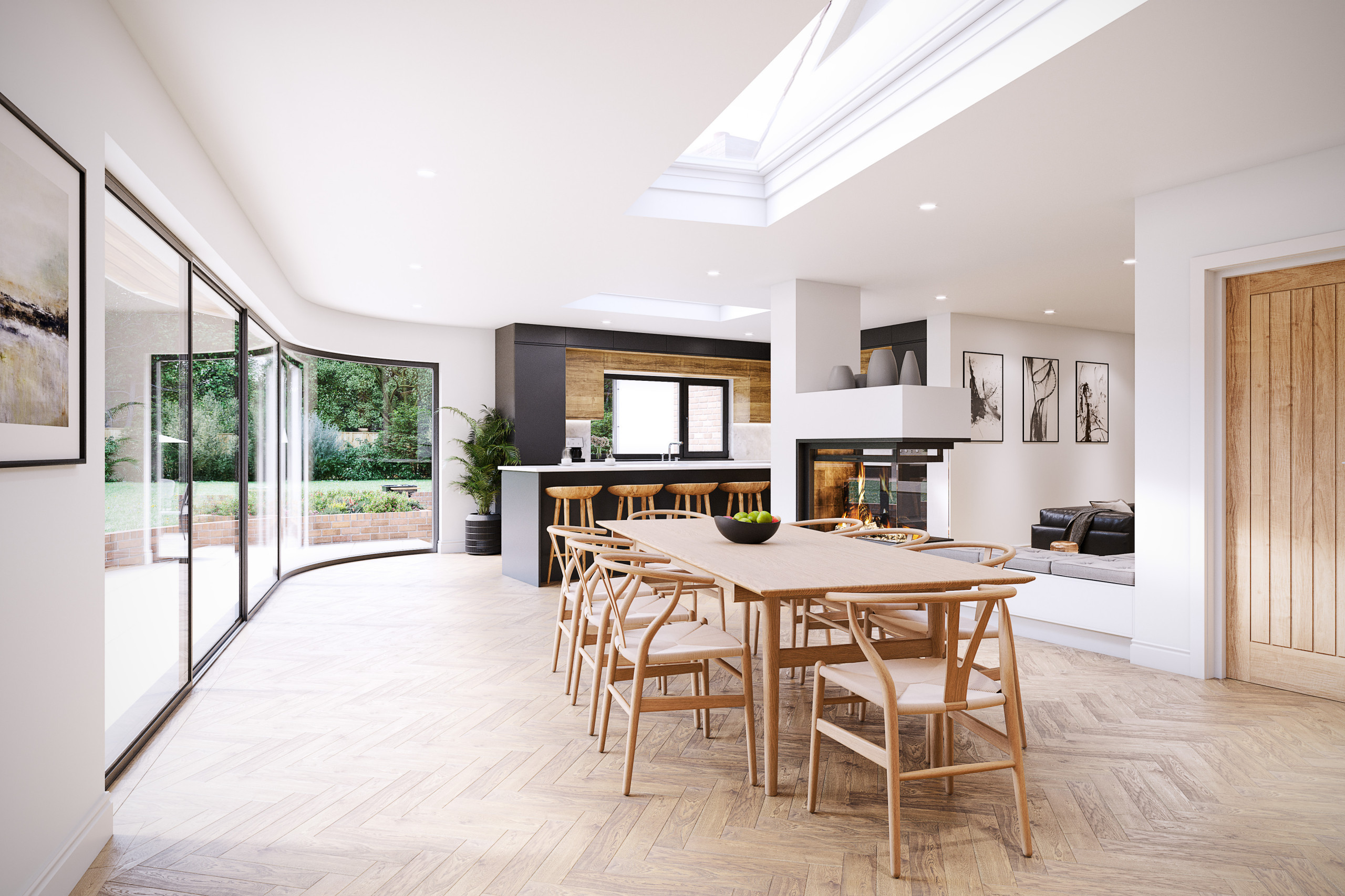 View of open-plan dining and kitchen space