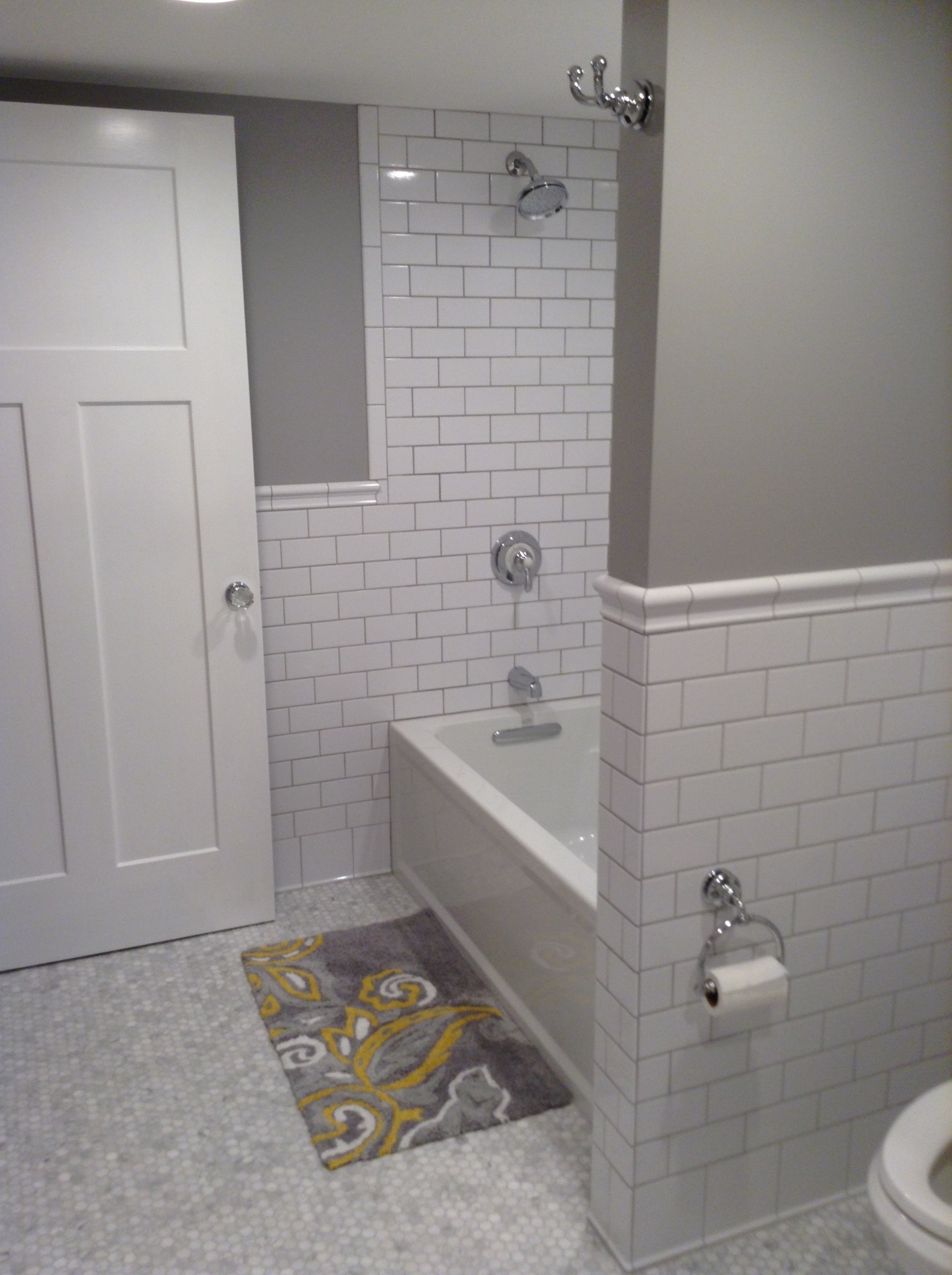 Carrara  Marble & White Subway Tile Bathroom