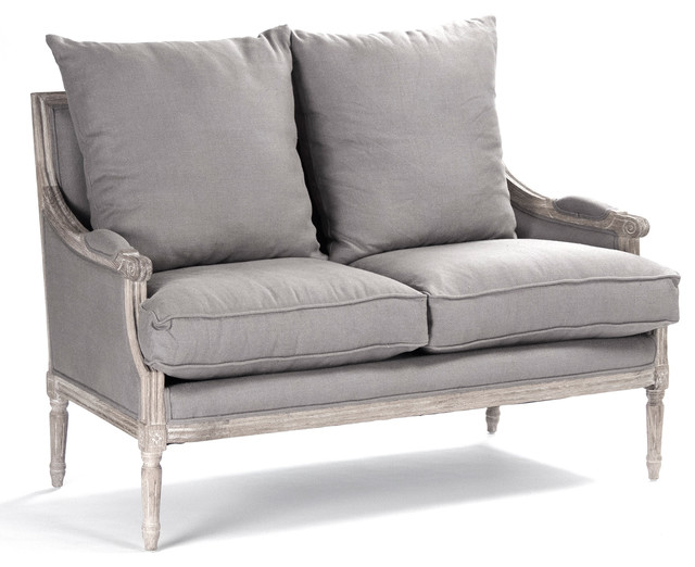 St. Germain French Country Limed Oak Louis XVI Grey Linen Settee