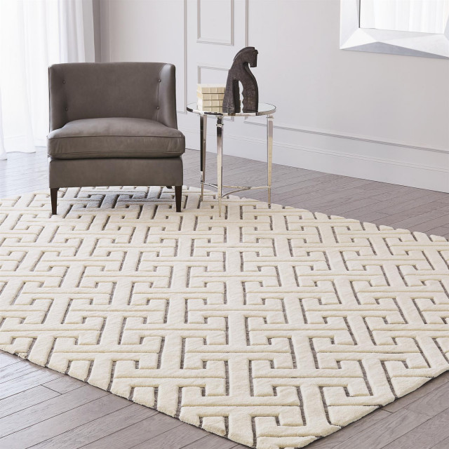 Elegant Interlocking Chain Links Area Rug 9x12 Wool Ivory Gray Repeating -  Contemporary - Area Rugs - by My Swanky Home | Houzz