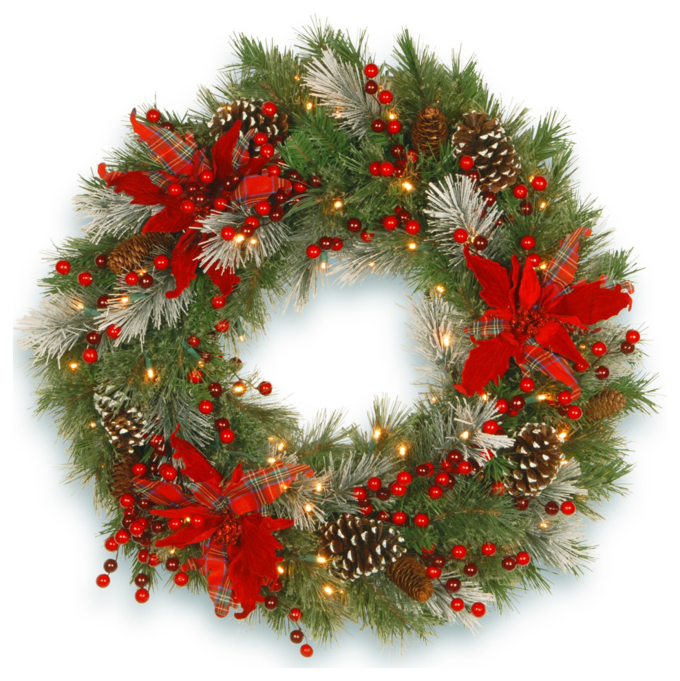 Ergode 30" Tartan Plaid Wreath With Battery Operated Warm White LED