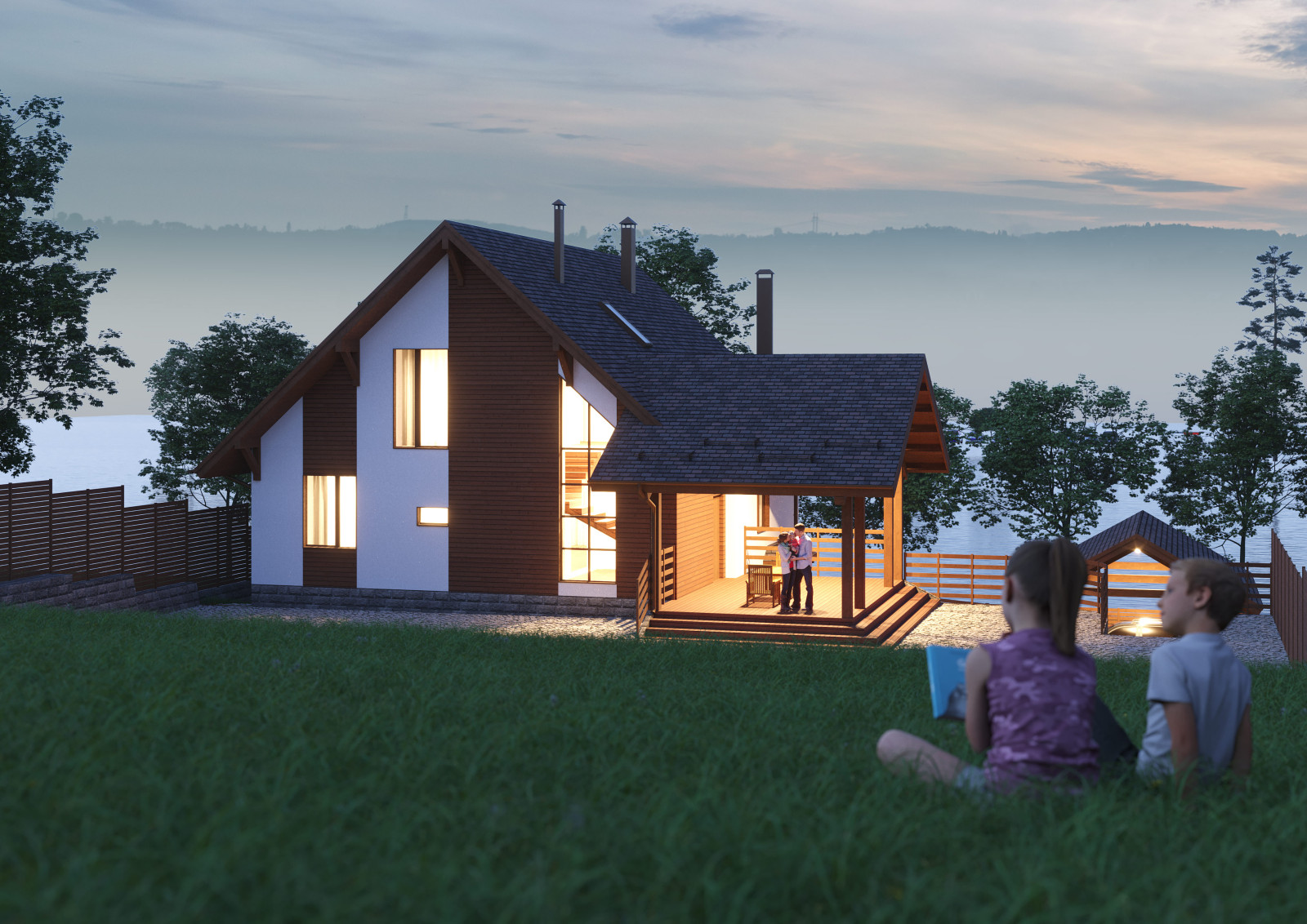 Проект 3-этажного 5-комнатного мансардного дома в стиле шале