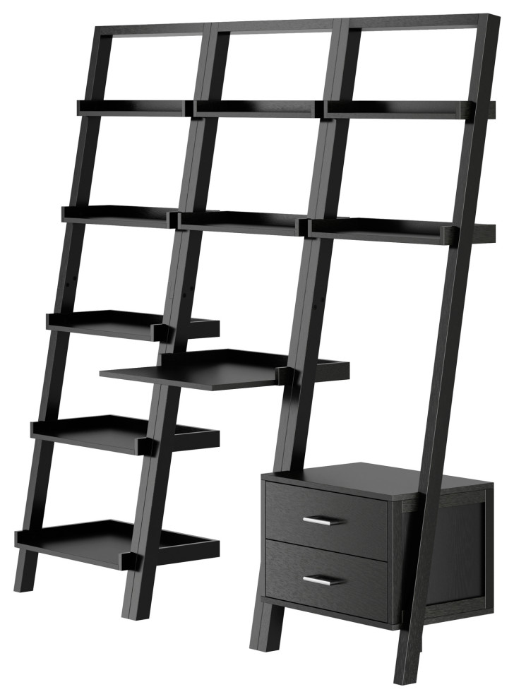 Bellamy 3Pc Leaning Desk & Shelf Set, Black Contemporary Blanket