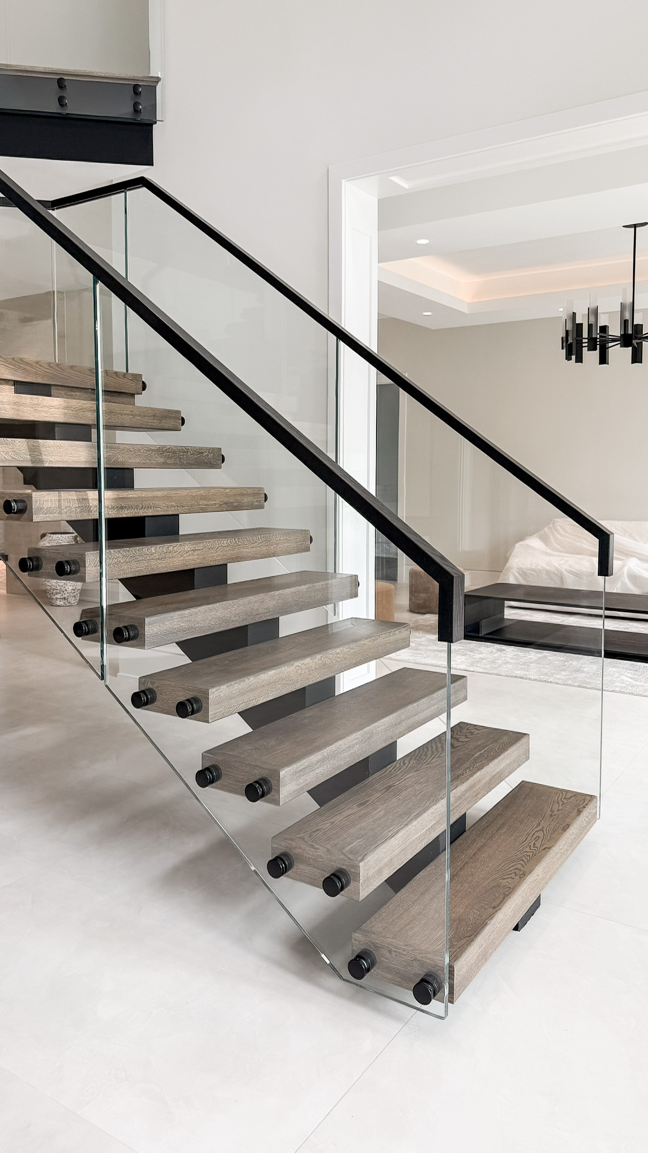 Project #159 | Modern Foyer Stair with Stand-off Glass Railing
