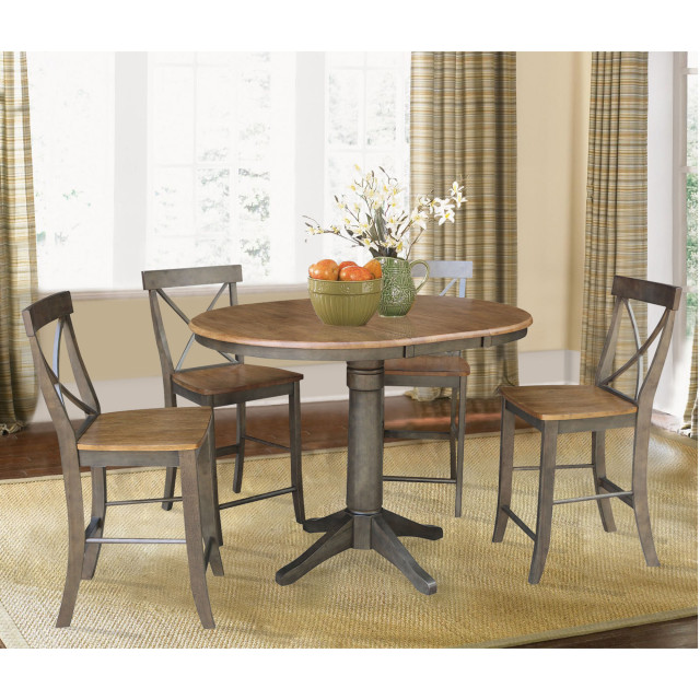 36" Round Extension Dining Table with XBack Counter Height Stools