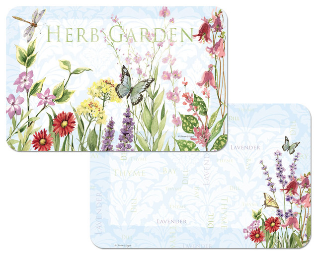 Vinyl Plastic Placemats Reversible Floral Herb Garden Set of 4
