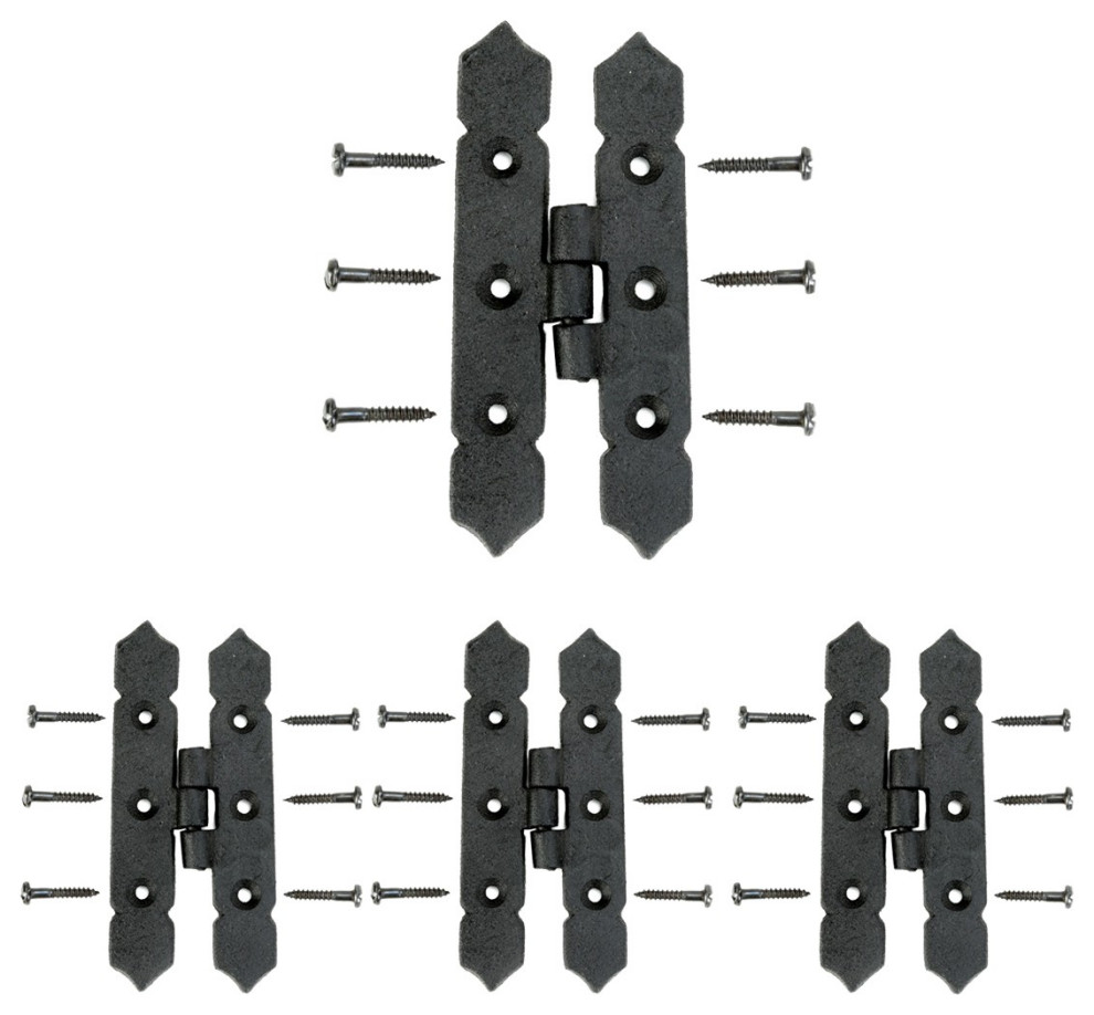 H Hinge Black Iron Spear Tip 4" H Screws Included Set of 3 Traditional Hinges by