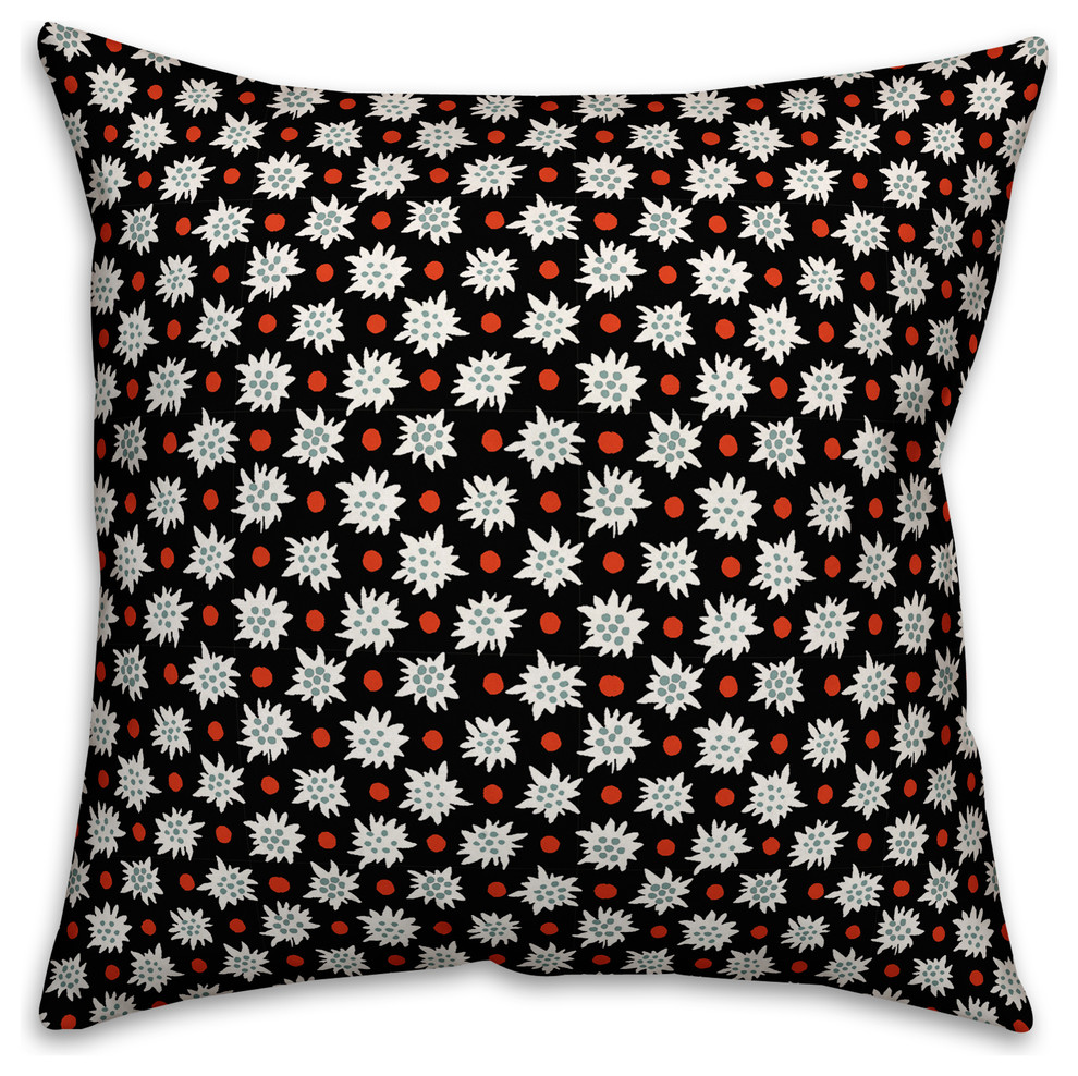 Abstract Snowflake Pattern, Black Throw Pillow, 16"x16"