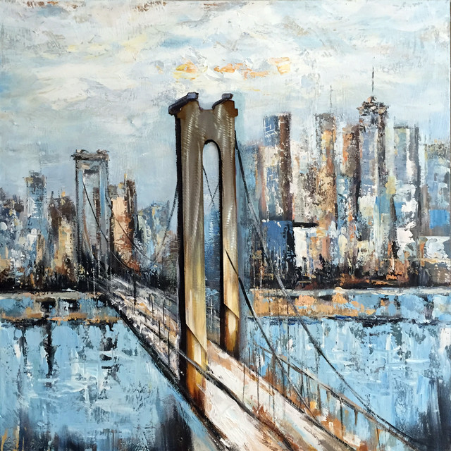 Hand Painted Brooklyn Bridge Wall Decor Artwork Contemporary Paintings By International Image Canvas