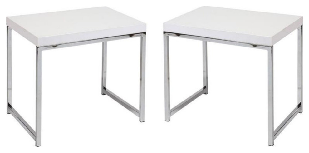 Home Square Laminated Wood End Table with Chrome Leg in White - Set of 2