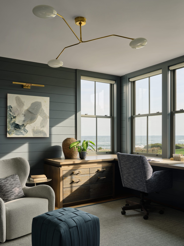 Inspiration for a coastal home office remodel in Providence