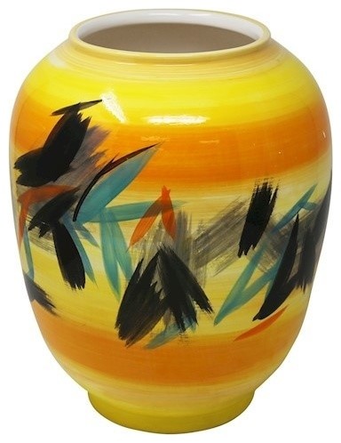 Sagebrook Home Yellow//Orange Decorative Ceramic Vase 8.5 x 8.5 x 8.25,