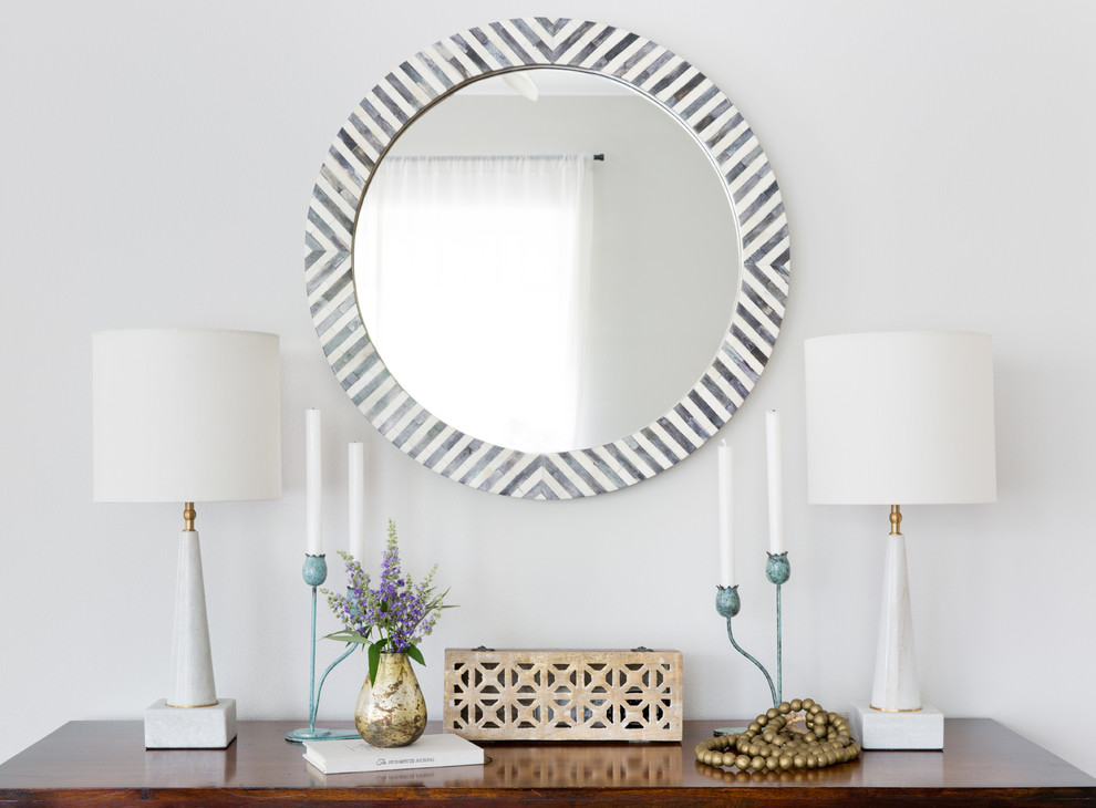 Entryway - transitional entryway idea in Austin with gray walls