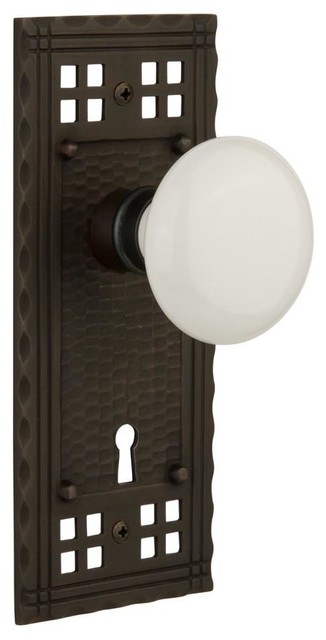 Craftsman Plate with White Porcelain Knob & Keyhole, Oil-Rubbed Bronze