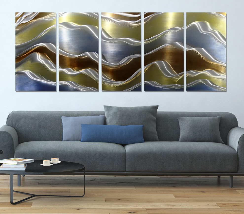 Avalanche - Abstract Gold, Brown, and Blue Modern Metal ...