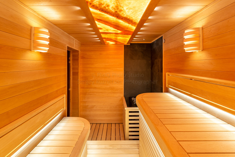 Сауна с ониксом и электропечью HARVIA