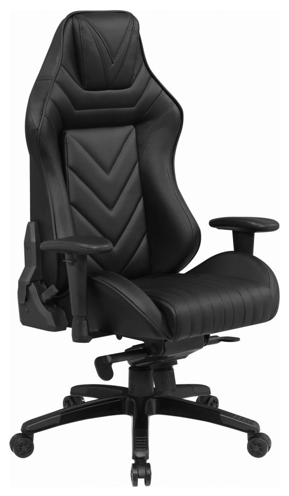 Modern Office Chair, Channeled Seat With High Backrest & Adjustable