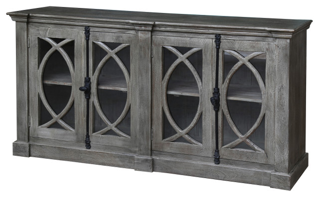 Coast To Coast Four Door Media Credenza With Crescent Grey Finish