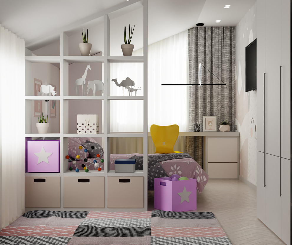 Дизайн интерьера детской комнаты на мансардном этаже 13,4м2