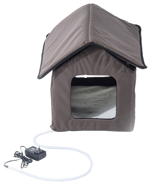Pawhut Outdoor Heated Cat House, Brown Contemporary Cat Furniture